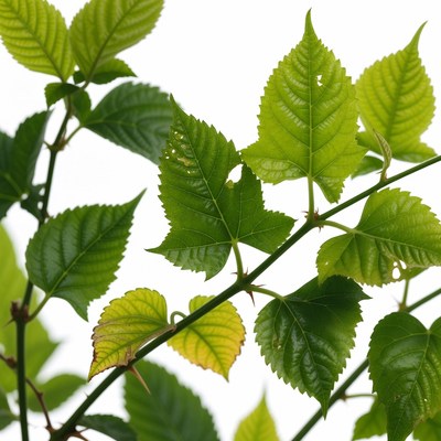 Green serrated leaves with thorns