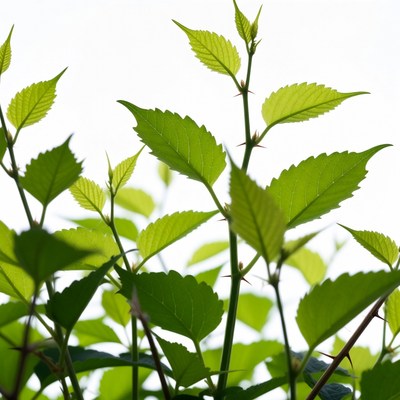 Fresh Green Leaves on White Background