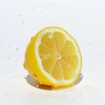 Sliced Lemon with Water Droplets