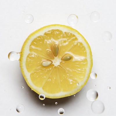 Sliced Lemon with Water Droplets