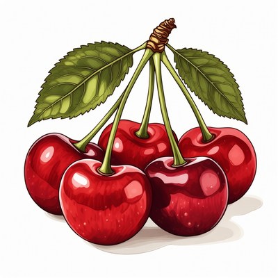 Cluster of Red Cherries with Stems