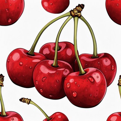 Shiny Red Cherries Seamless Pattern