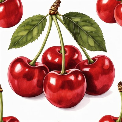 Red Cherries with Leaves Pattern