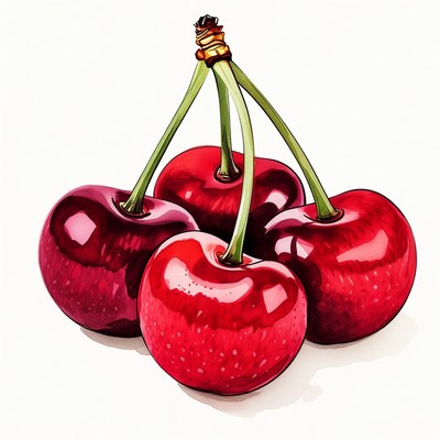 Four Red Cherries Illustration