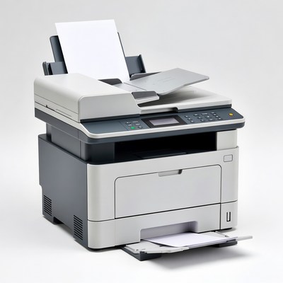 Modern Multifunction Printer with Paper