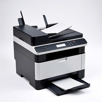 Black Multifunction Printer on White Background