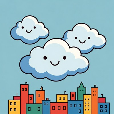 Smiling Clouds Over Colorful City