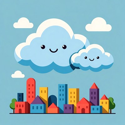 Smiling Cloud Over Colorful City