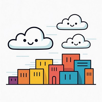 Cute Clouds Over Colorful City Skyline