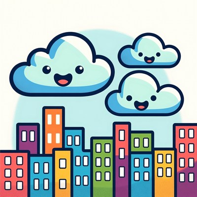 Cute Clouds Over Colorful City Skyline