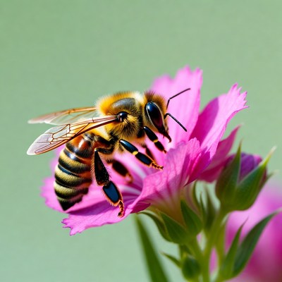 Honeybee Pollinating Pink Flower