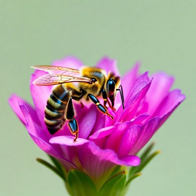Honeybee Pollinating Pink Flower