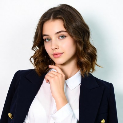 Young woman hand on chin