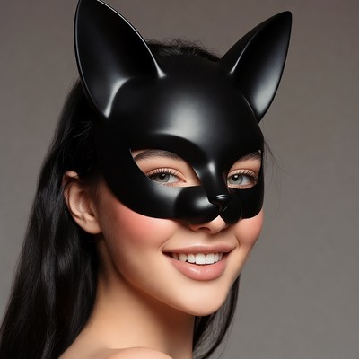 Woman wearing black cat mask