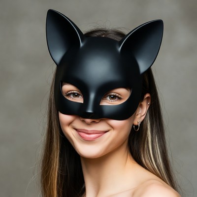 Woman wearing black cat mask