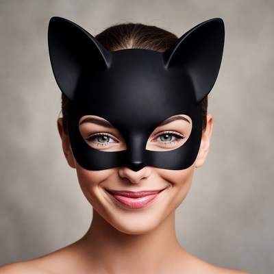 Woman wearing black cat mask
