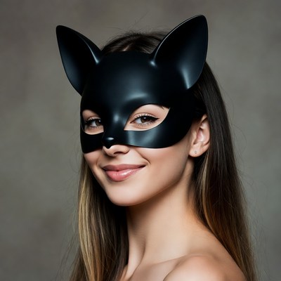 Woman wearing black cat mask
