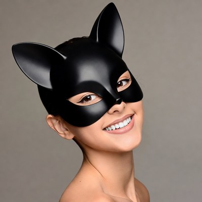 Woman wearing black cat mask