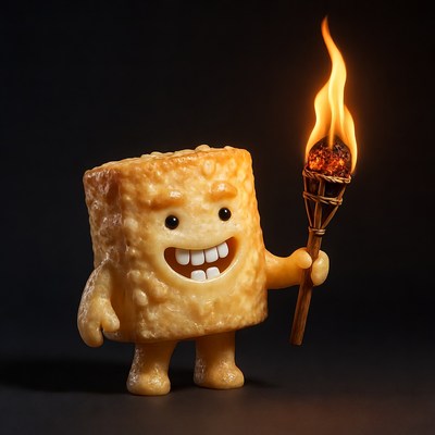 Cartoon Hash Brown Character Holding Torch