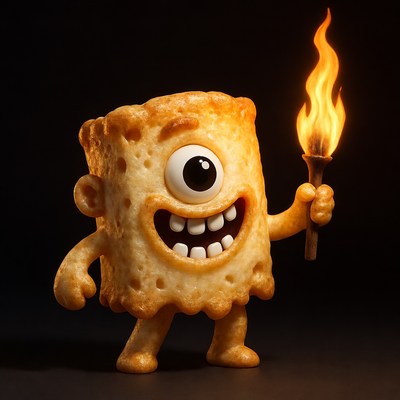 Cheesy Cracker Monster Holding Torch