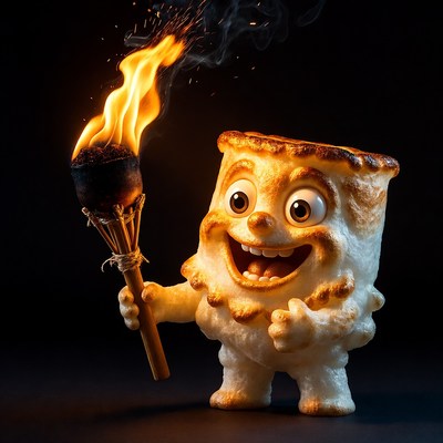 Cartoon Marshmallow Holding Torch