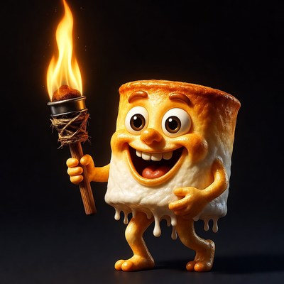 Cartoon Marshmallow Holding Torch