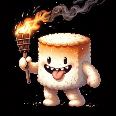 Cartoon Marshmallow Holding Torch