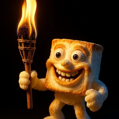Cartoon Toast Character Holding Torch