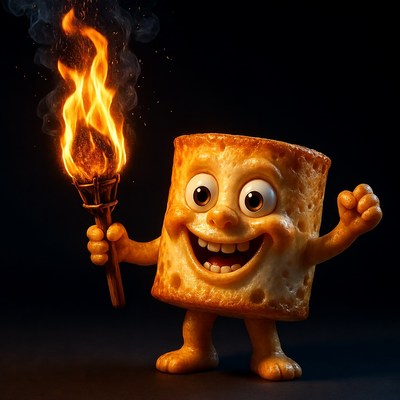 Cartoon Marshmallow Holding Flaming Torch