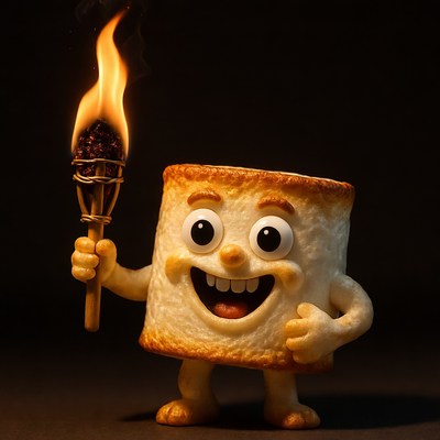 Cartoon Marshmallow Holding Flaming Torch