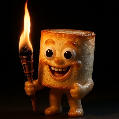 Cartoon Marshmallow Holding Torch