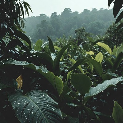 Rainy Tropical Jungle Leaves