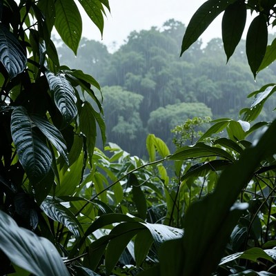 Rainy Tropical Rainforest Leaves