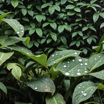 Green leaves with water droplets