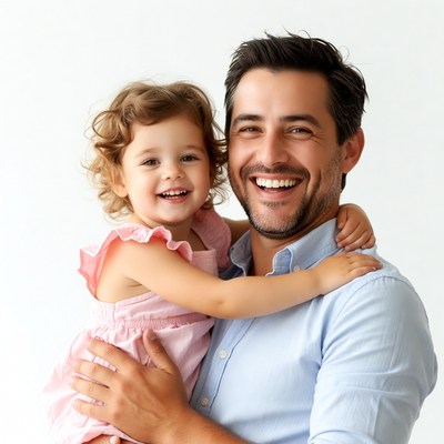 Father hugging smiling toddler daughter