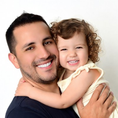 Father hugging smiling toddler girl