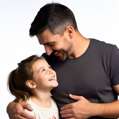 Father hugging smiling daughter