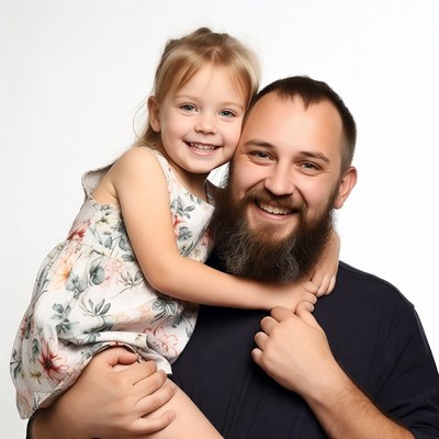 Father holding smiling daughter