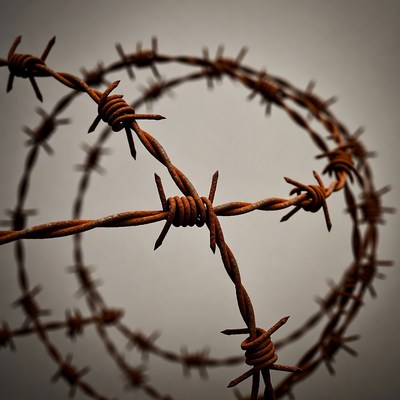 Rusty barbed wire coils