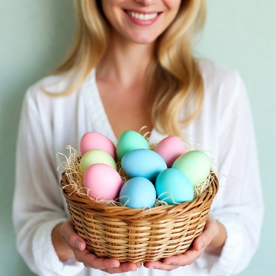 Woman holding colorful Easter eggs