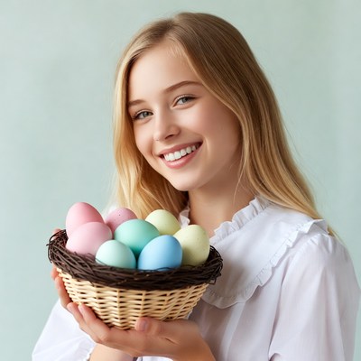 Blonde girl holding Easter eggs