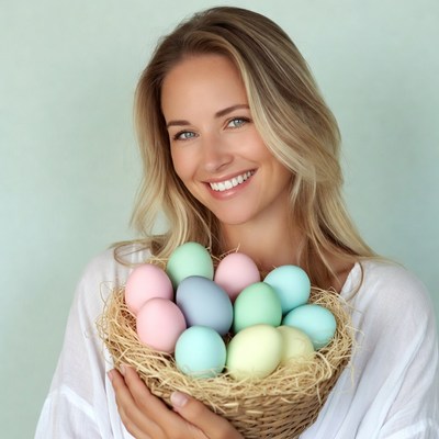 Woman holding colorful Easter eggs