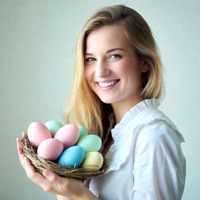 Woman holding colorful Easter eggs