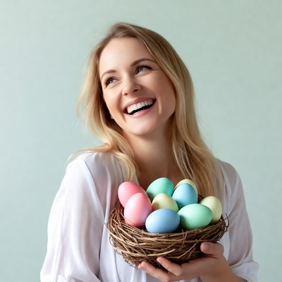 Woman holding colorful Easter eggs