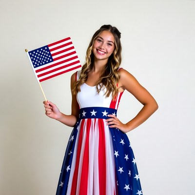 Teen girl holding American flag