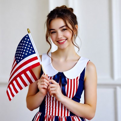 Girl holding American flag