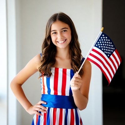 Girl holding American flag