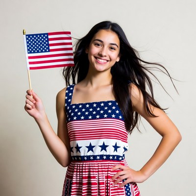 Girl holding American flag