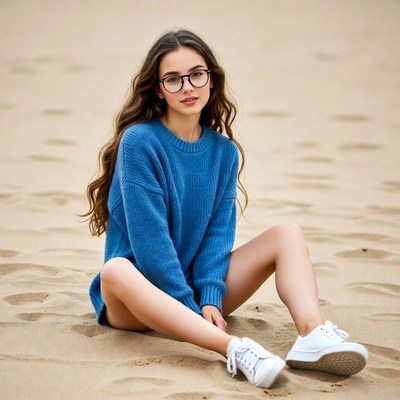 Young woman sitting on sand dunes