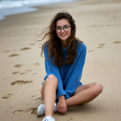 Young woman sitting on beach